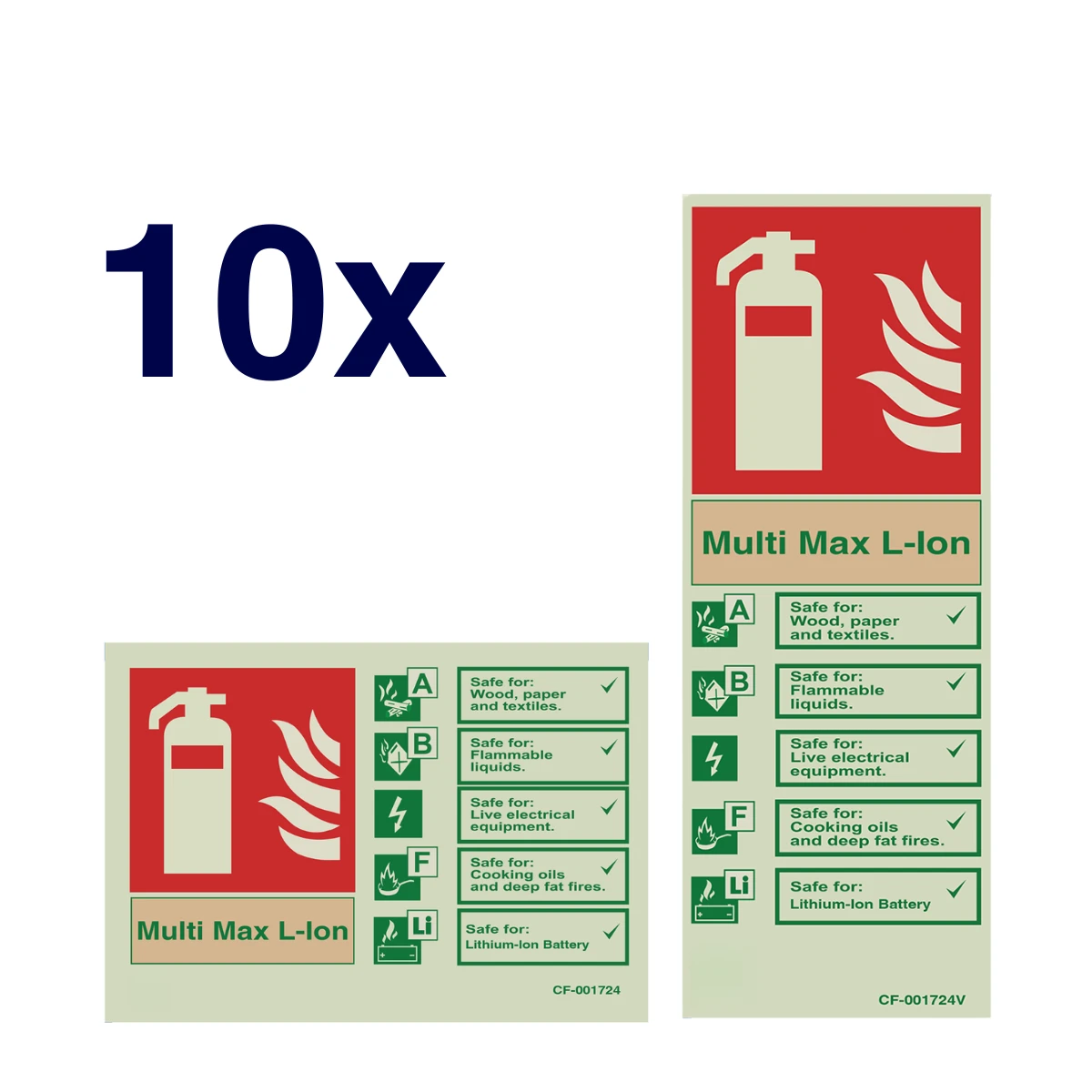 related product pack-of-10-photoluminescent-multimax-lithium-ion-fire-extinguisher-id-signs